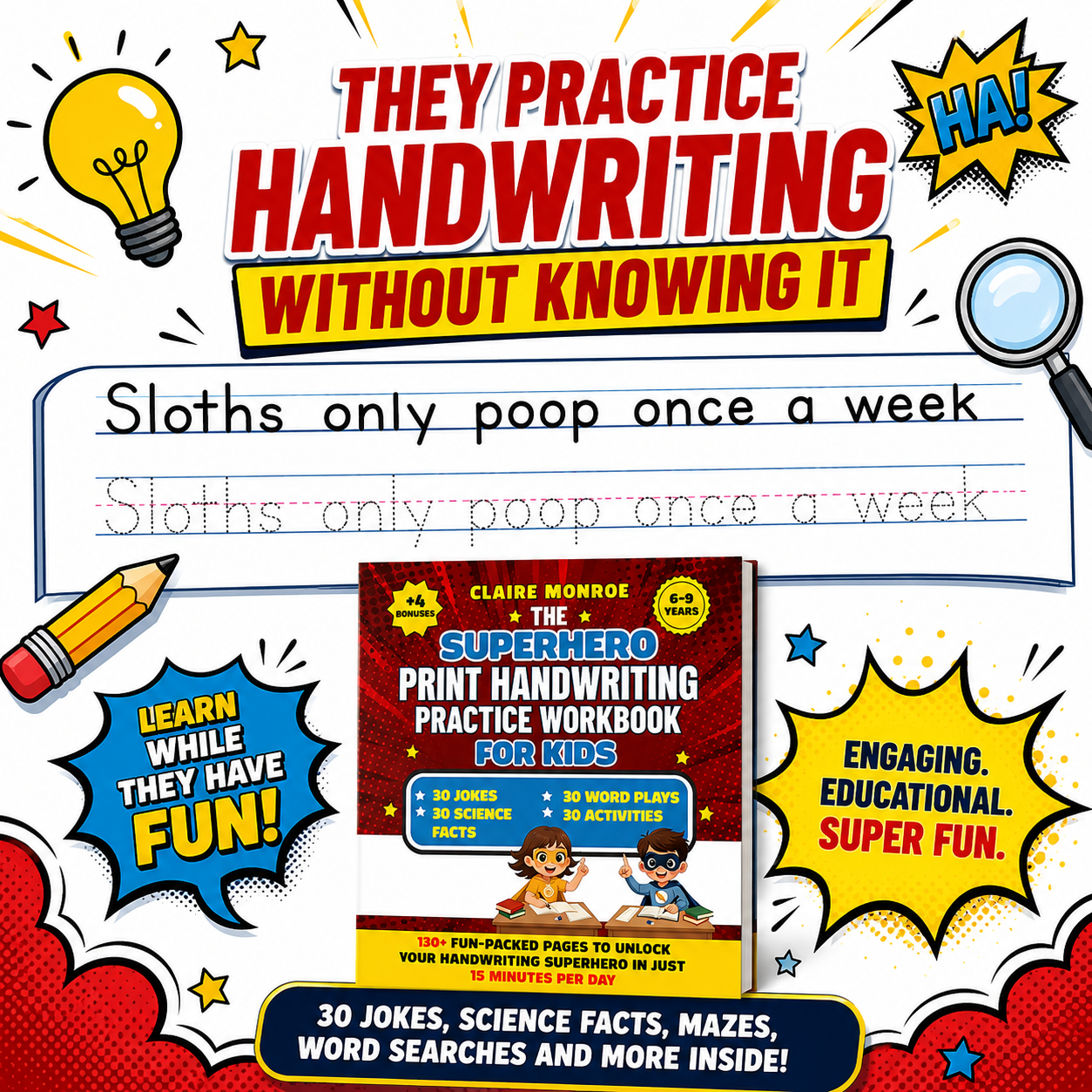 The Superhero Print Handwriting Practice Workbook for Kids