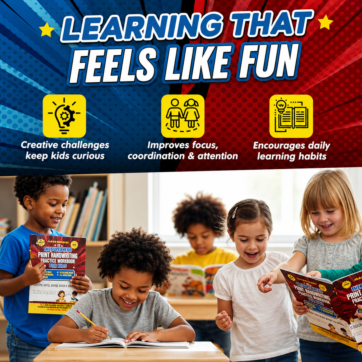 The Superhero Print Handwriting Practice Workbook for Kids