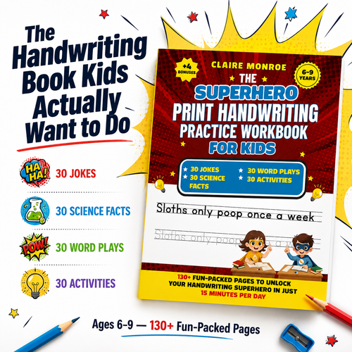 The Superhero Print Handwriting Practice Workbook for Kids